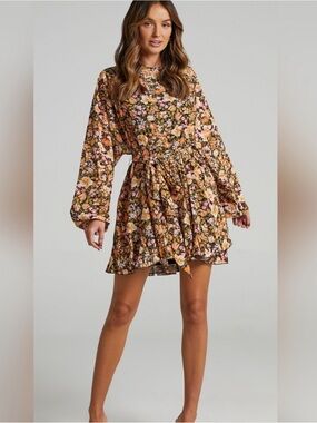 Showpo Floral Long-Sleeve Mini Dress